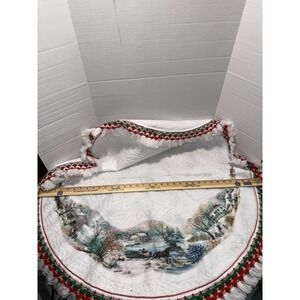 Vtg 80s RENNOC White Felt‎ CHRISTMAS TREE SKIRT / Tablecloth Winter Sleigh Ride